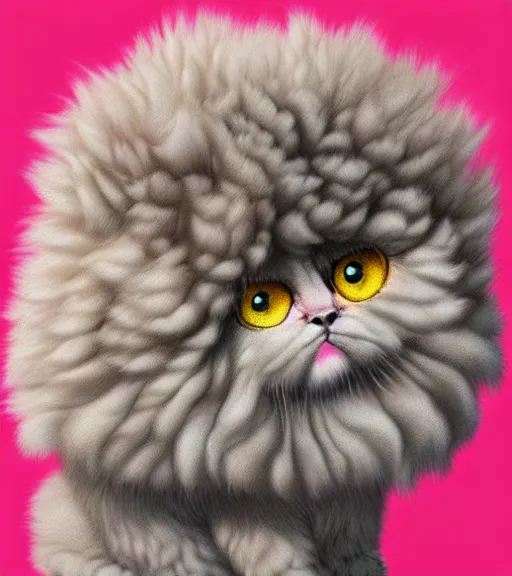 Prompt: fluffy groomed selkirk rex cat portrait, glorious and loving, by betsy walton, kenneth blom, mental alchemy, james jean, pablo amaringo, contemporary art, hyper detailed