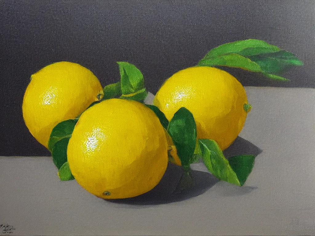 Image similar to oil on canvas painting of a lemon