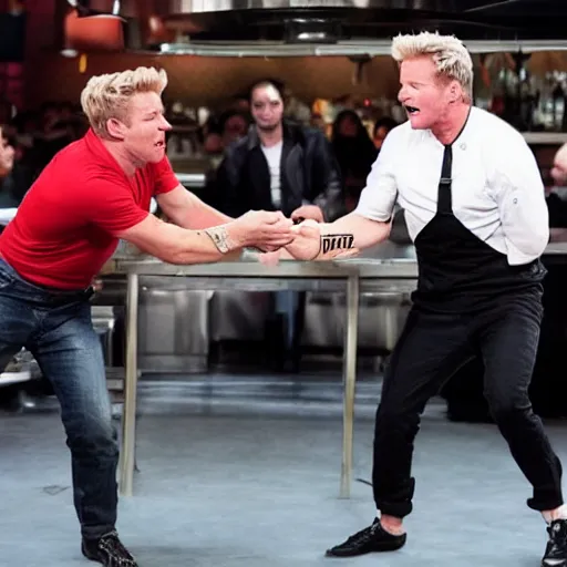 Image similar to jamie oliver fighting gordon ramsey, photo