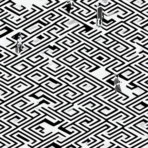 Image similar to isometric projection maze monochrome identical people