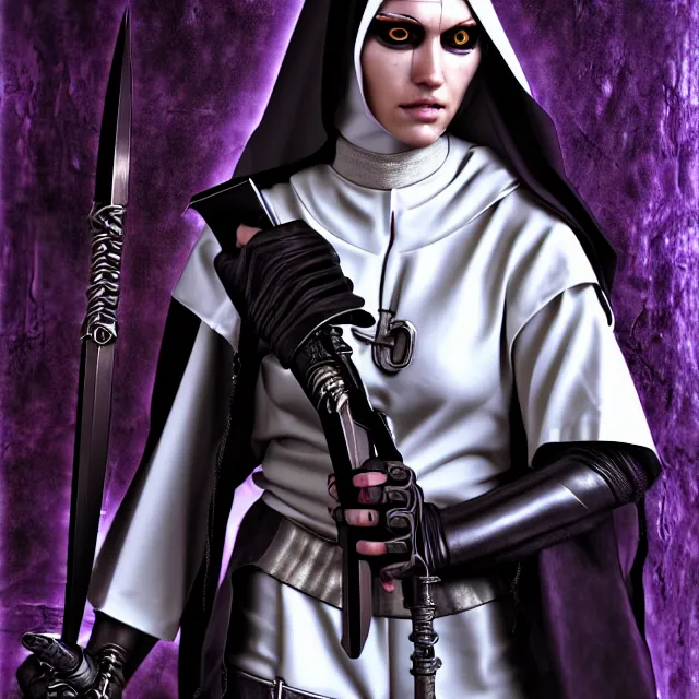 Image similar to cyberpunk nun warrior, highly detailed, 4 k, hdr, smooth, sharp focus, high resolution, award - winning photo, illustrated by anne stokes, photorealistic