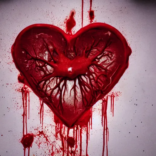 Image similar to skeletal heart, heart formed from bone, dripping blood, high resolution, dslr, cinematic photography, cinematic lighting, starch white and deep red