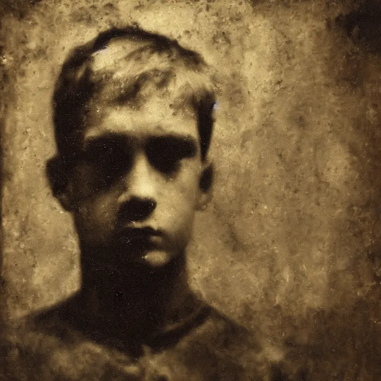Image similar to Antique tintype of Beautiful warmly lit close up expressionistic studio portrait of young teenage Captain America frowning severely, impasto oil painting heavy brushstrokes by Cy Twombly and Anselm Kiefer , trending on artstation dramatic lighting abstract Expressionism