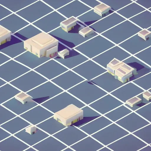 Image similar to tiny square isometric city, pastel colours, voxel, vray render, highly detailed