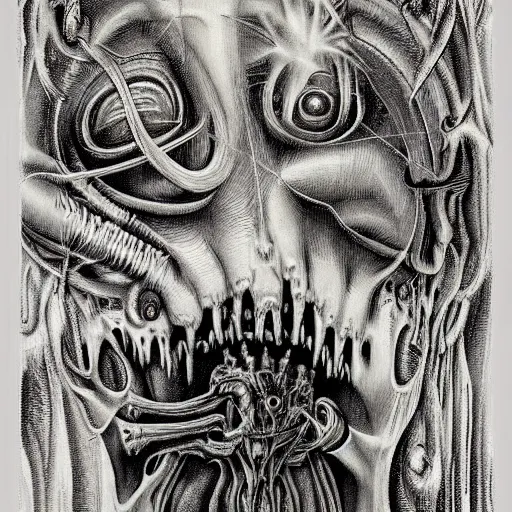 Prompt: birth of a calamity by H R Giger