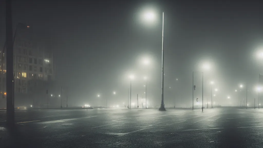 Prompt: photograph of a foggy latin american city at night by henri prestes, 4 k resolution