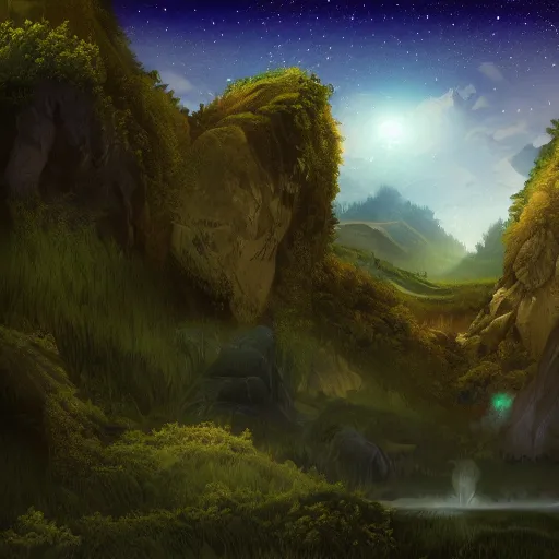 Prompt: digital illustration of an magical landscape.