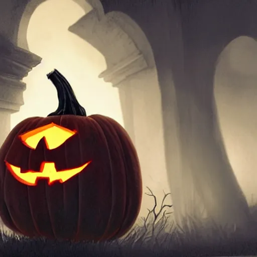 Prompt: close up of halloween pumpkin in graveyard at midnight, pencil sketch, realistic shaded, fine details, realistic shaded lighting poster by greg rutkowski