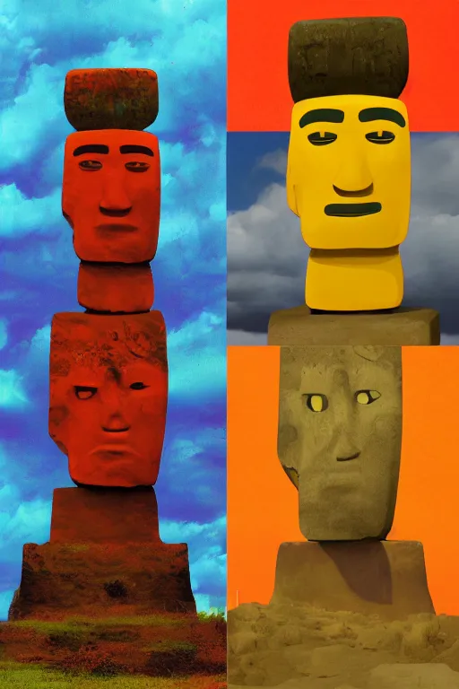 Digital art of a moai statue against a dramatic background