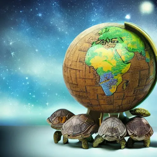 a stack of turtles beneath a globe of the earth, earth | Stable ...