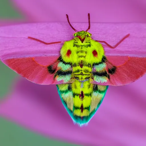 Prompt: macro shot of a flourescent moth, 4k