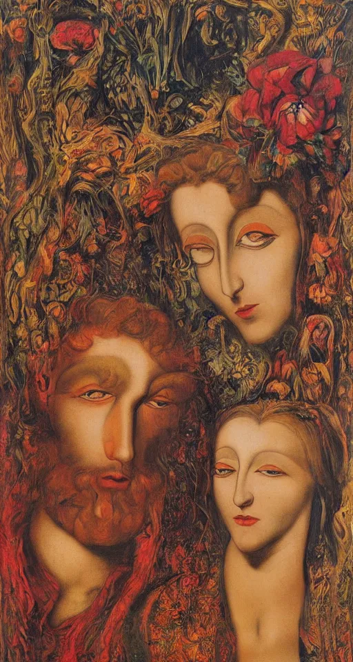 Image similar to floral portrait of man and woman by wojciech siudmak and ernst fuchs, oil on canvas