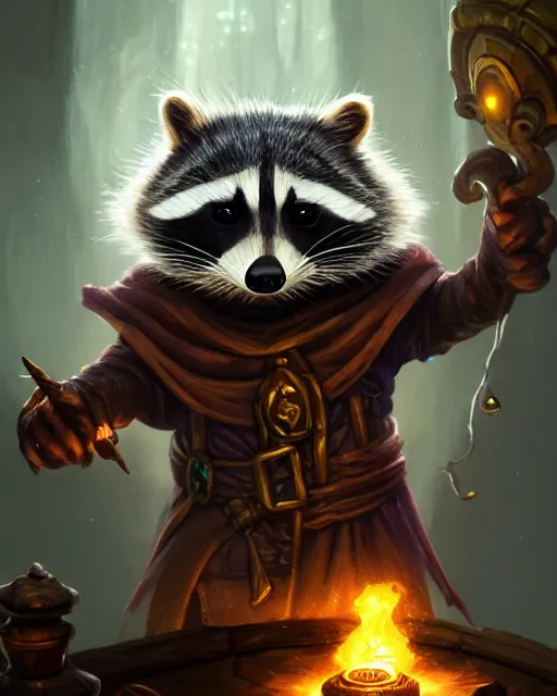 Image similar to closeup 2 8 mm anthropomorphic wizard raccoon casting a spell in a castle, d & d, fantasy, intricate, action pose, particle effects, highly detailed, digital painting, artstation, concept art, matte, sharp focus, volumetric lighting, illustration, hearthstone, art by artgerm, wlop, craig mullins, alphonse mucha