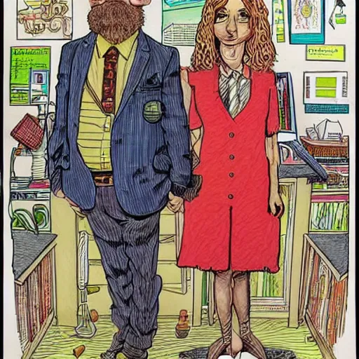 Image similar to The Artwork of R. Crumb and his Sad Accountant, pencil and colored marker artwork, trailer-trash lifestyle