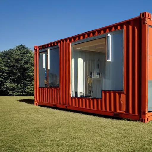 Prompt: luxury! shipping container! house!!! designed by mies van der rohe!