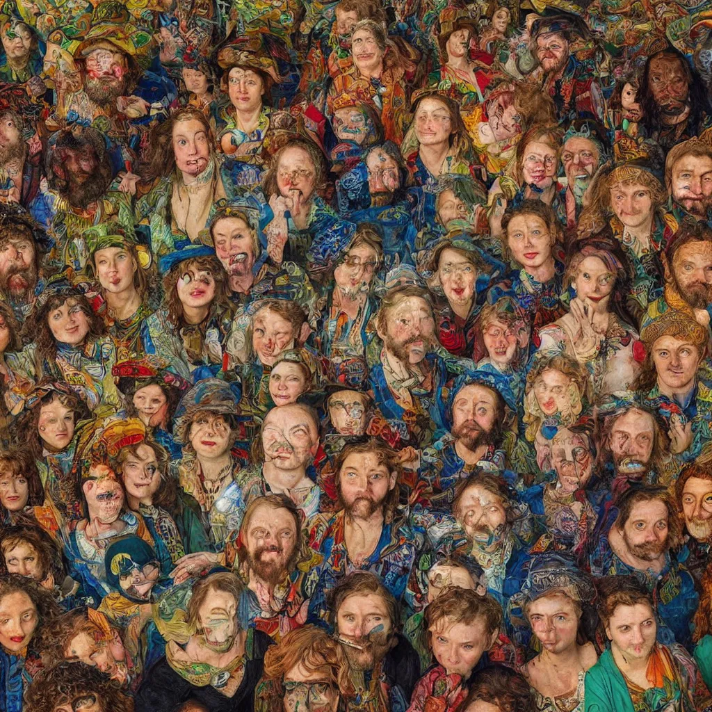 Image similar to detailed colourful masterpiece of photography group portrait of people sat down extreme closeup, in the inside of the beautiful underwater train to atlantis, detailed realistic expressions, wearing unusual clothes, ford maddox brown