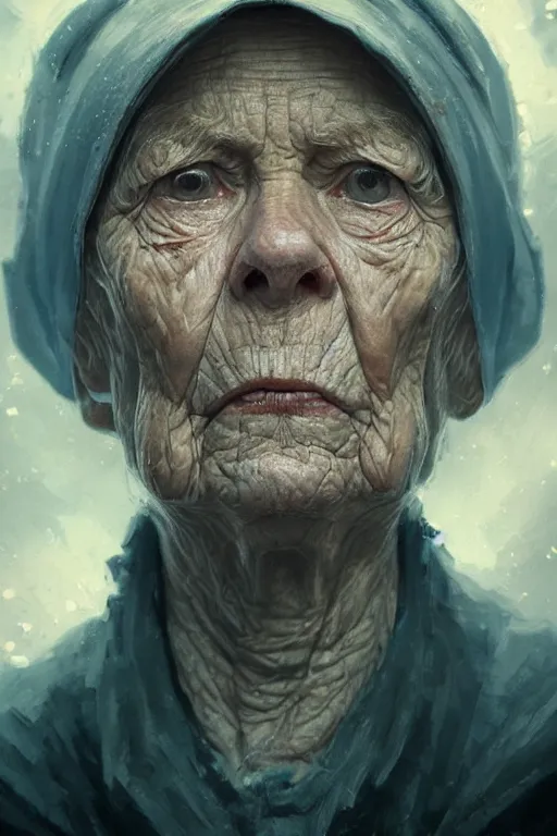 Image similar to the look of an elderly person 4 1 6 0 full of wrinkles and imperfections by artgem and greg rutkowski, highly detailed, high contrast, light reflection, trippy, nebula, trending on artstation