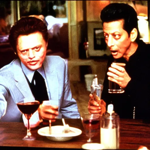 Image similar to jeff goldblum having a drink with christopher walken