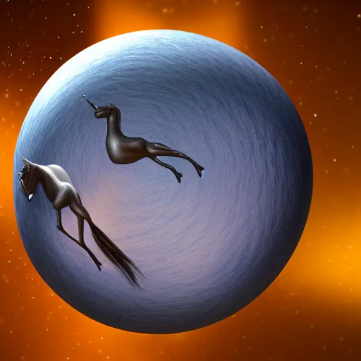 Prompt: sphere - shaped horse in space, digital art, octaner render, 3 d, 4 k
