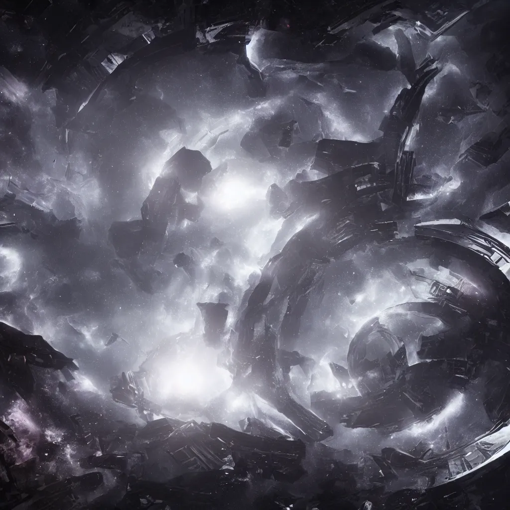 Prompt: a chaos void with infinite possibilities of unknown origin in the great void of space, sci - fi, black hole, photo realistic, unreal engine 5,