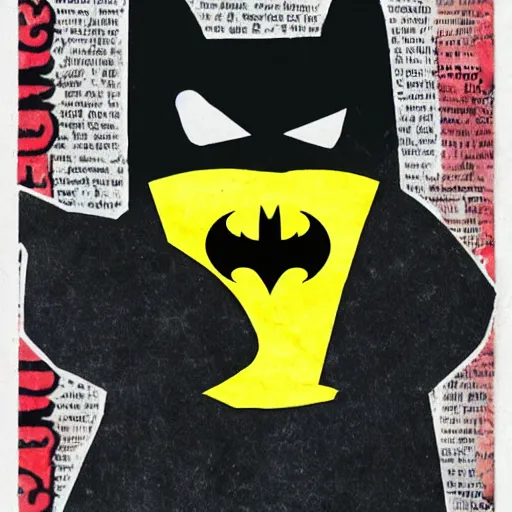 Image similar to Batman is happy because he is holding his pet hamster, vintage comic book style, paper texture