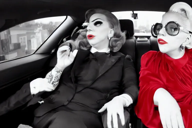 Image similar to lady gaga and judy garland in carpool karaoke, lady gaga, judy garland, red weapon 8 k s 3 5, cooke anamorphic / i lenses, highly detailed, cinematic lighting