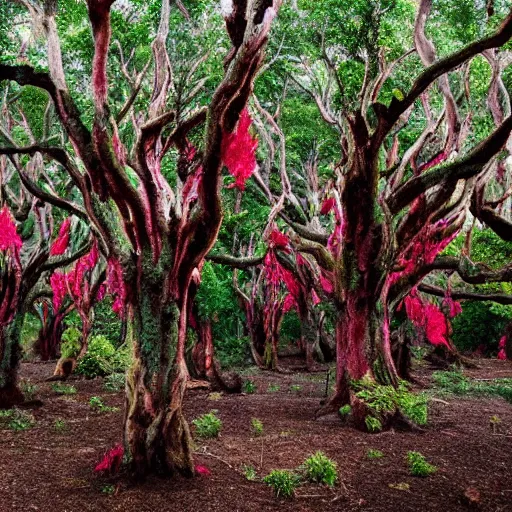 Prompt: a forest of dragonsblood trees