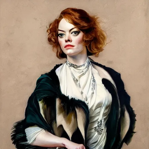Prompt: emma stone in prey picture by j. c. leyendecker and peter paul rubens, asymmetrical, dark vibes, realistic painting, organic painting, matte painting, geometric shapes, hard edges, graffiti, street art : 2 by j. c. leyendecker and peter paul rubens : 4