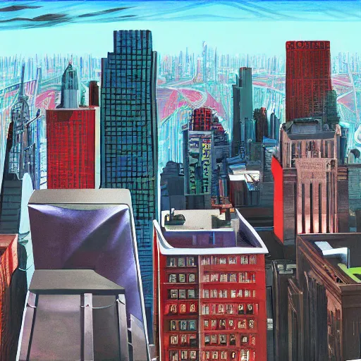 Image similar to City, Landscape, Style of Alex Ross, Digitally hand-painted, colour