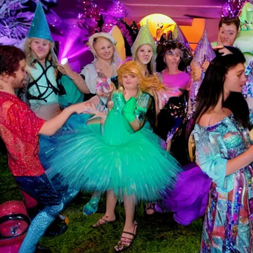Prompt: photo of a party in fairyland