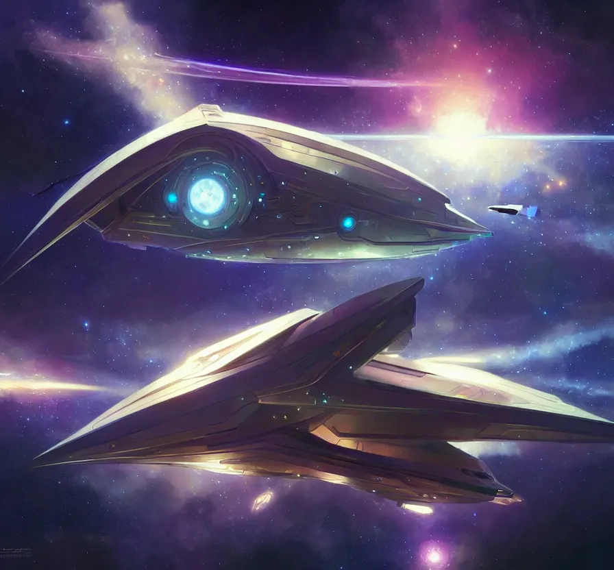 Prompt: realistic geometric spaceship, sci - fi, technologi, constellation, geometry space background, breathtaking stars, elegant, highly detailed, digital painting, artstation, concept art, smooth, sharp focus, spiritual art, art by artgerm and greg rutkowski and alphonse mucha, psychedelic, illustration, painting oil,