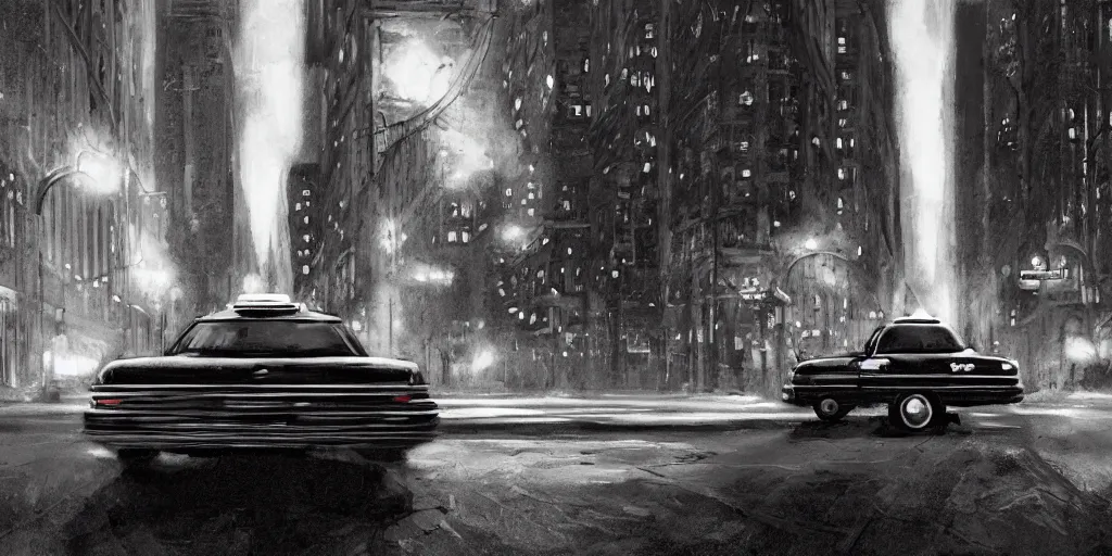 Image similar to taxi through the streets of chicago, night time, dramatic lighting, german expresionism, noir film, character sheet, fine details, concept design, high contrast, anthrophomorfic animals, kim jung gi, greg rutkowski, trending on artstation, 8 k, full body, turnaround, front view, back view, ultra wide angle