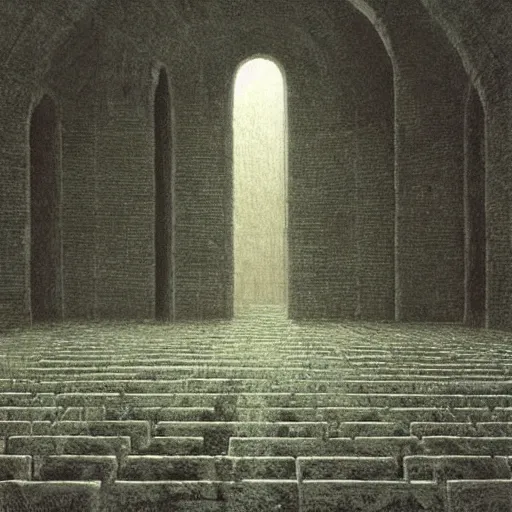 Image similar to Arena. Vacant. Eerie. Unsettling. Zdzisaw Beksinski