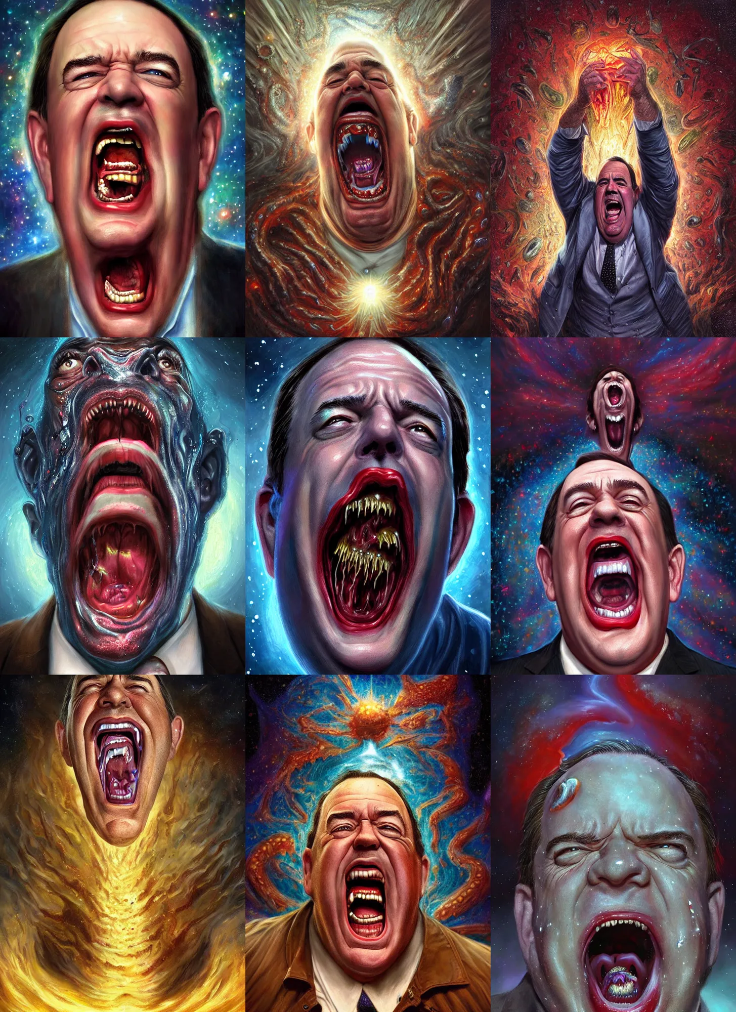 Prompt: mike huckabee screaming and melting, cosmic horror painting, elegant intricate digital painting artstation concept art by mark brooks and brad kunkle detailed