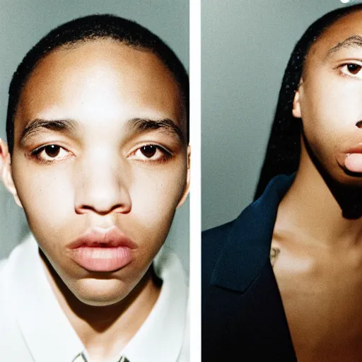 Prompt: realistic photoshooting for a new raf simons lookbook, color film photography, close up, photo of a woman, photo in style of tyler mitchell, 3 5 mm
