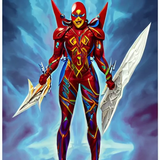 Prompt: Bright, colorful, realistic super hero individual warhammer 40 Dark eldar full body and head shot backlighting, kodachrome, high contrast, highly detailed, sharp focus, digital painting, concept art, illustration, trending on artstation, comic book by Alex Ross cover art