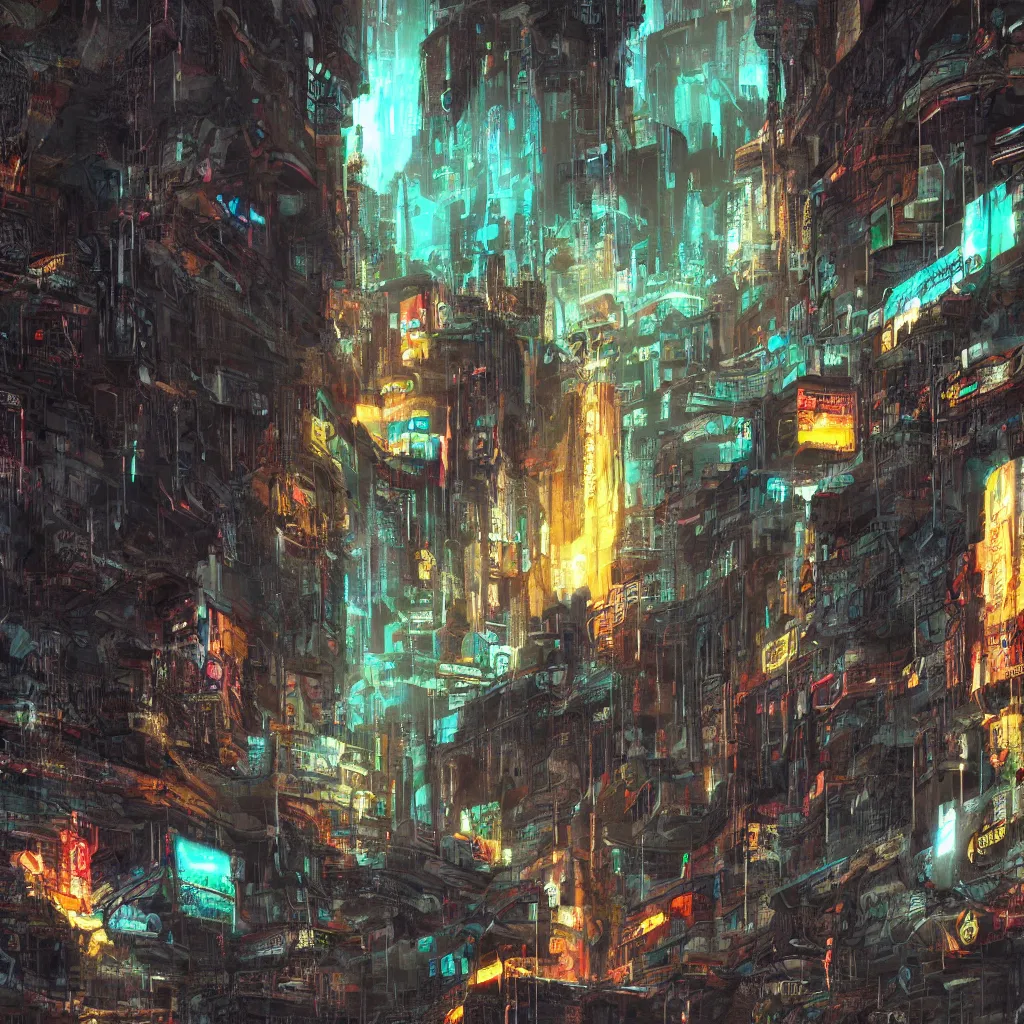 Image similar to a cave painting of a cyberpunk cave