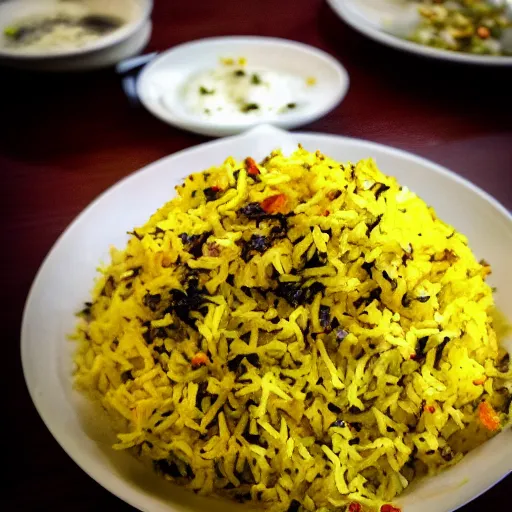 Prompt: high resolution photo of biryani, michelin star, very tasty, food photography, instagram, trending