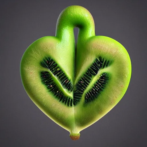 Image similar to 3d render of a human heart made of kiwifruit flesh. 4k. intricate. Trending on artgerm and artstation. Painted by greg rutkowski. Award winning photorealistic digital art