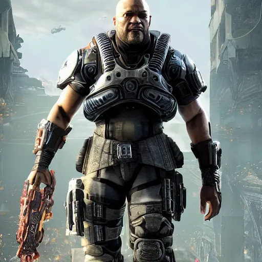 Image similar to laurence fishburne in gears of war destiny 2 overwatch witcher 3 god of war tomb raider cyberpunk 2 0 7 7 doom, highly detailed, extremely high quality, hd, 4 k, professional photographer, 4 0 mp, lifelike, top - rated, award winning, realistic, detailed lighting, detailed shadows, sharp, edited, corrected, trending