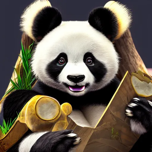 Image similar to a cartoon panda, Disney, digital art, highly detailed, award winning, concept art, intricate, sharp focus, masterpiece, Trending on Artstation HQ, unreal engine 5, 4K UHD image