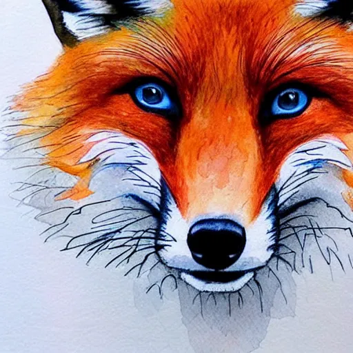 Prompt: water color art on paper, fox portrait, highly detailed, award - winning artstation, masterpiece