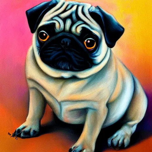 Prompt: A cute pug painted by Jana Schirmer