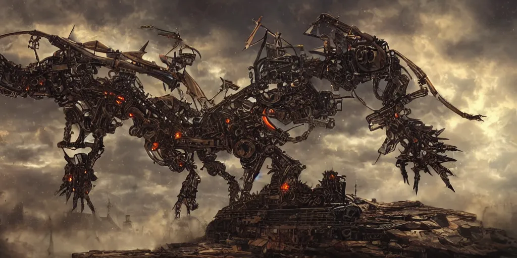 Image similar to steampunk mecha dragon charging up a powerful attack, scifi, extremely detailed