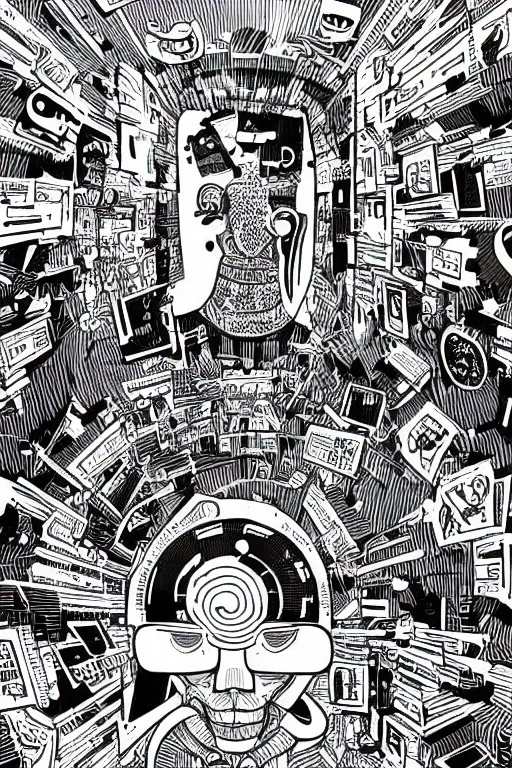 Image similar to mcbess illustration of the inside of an AI mind