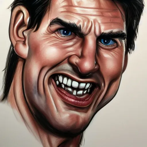 Prompt: caricature of tom cruise, closeup of face, exaggerated features, highly detailed, drawing by mahesh nambiar, sebastian kruger, archille superbi, carola rubio, artstation