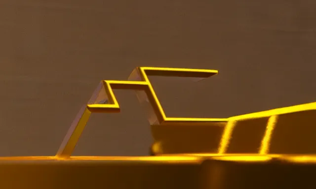 Image similar to gold statue, pyramid, neon lighting, tumblr, 3 d render, 8 k, octane render, cycles render, unreal engine