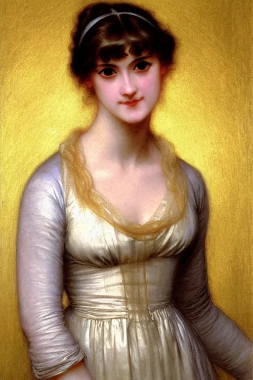 Image similar to jane austen gold hair, painting by rossetti bouguereau, detailed art, artstation