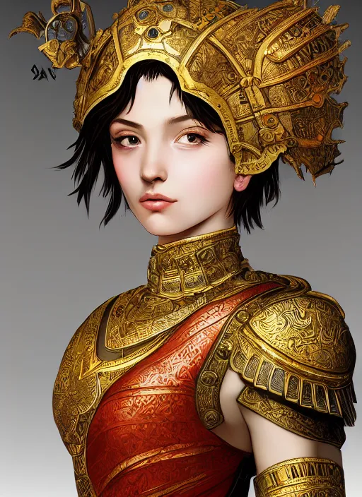 Image similar to portrait of an ancient roman character in incredible rich ornate armor, by ilya kuvshinov, by thomas lawrence, by bayard wu, trending on artstation, masterpiece