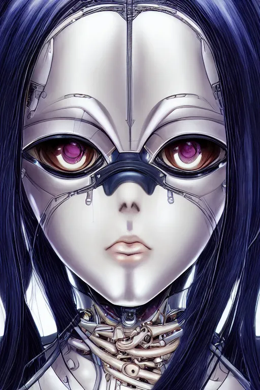 Image similar to portrait of Alita by Yukito Kishiro, biomechanical, hyper detailled, trending on artstation